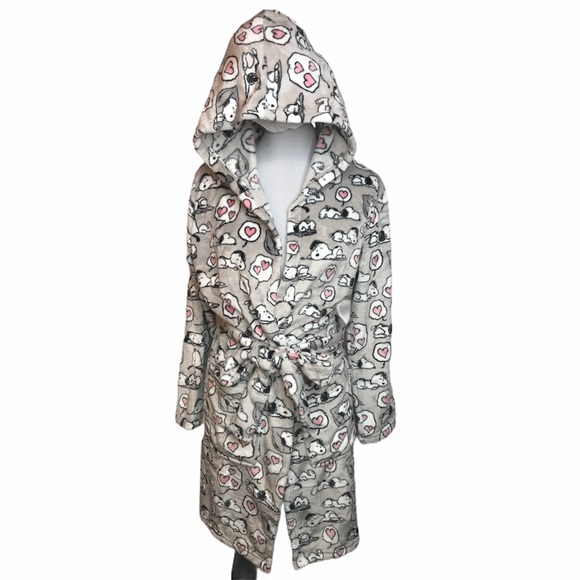 Peanuts Intimates & Sleepwear Peanuts Snoopy Hooded Robe Gray Pink